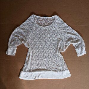 Free Fusion stretchy white lace top raglan sleeve ribbed hem size L